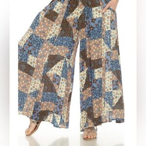NWT Mushroom Quilt Print Wide Leg Pants boho cottagecore whimsical M/L